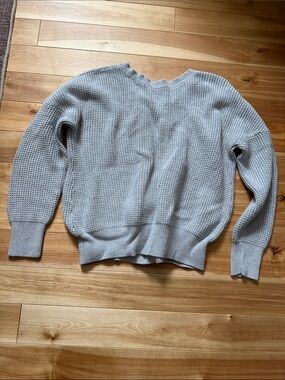 Classic Light Gray Waffle-Knit Women’s Sweater